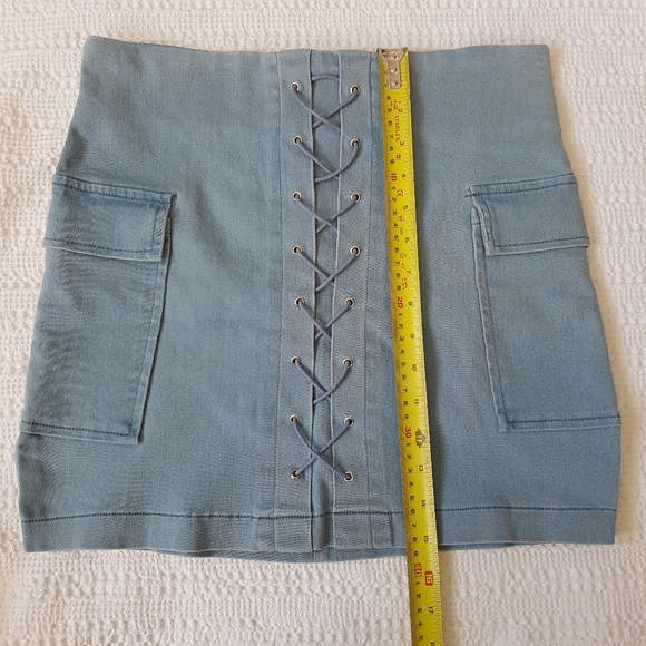 Lace Up Denim Skirt with pockets by Jealous Tomato - Picture 5 of 6
